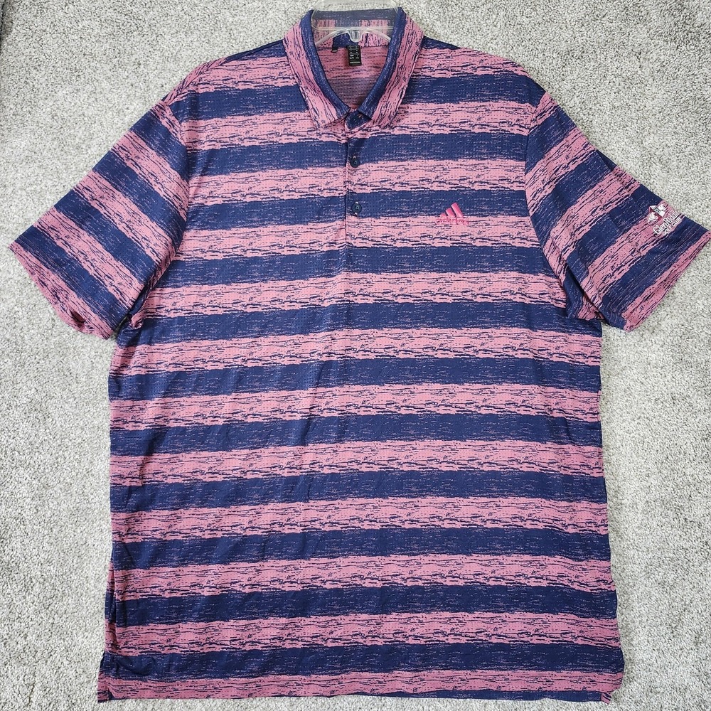 Adidas Polo Shirt Mens XL Pink Navy Striped GlenRiddle Golf Club Performance